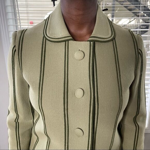 Vintage Green Striped Piping Collared Cardigan S/M - Picture 8 of 10